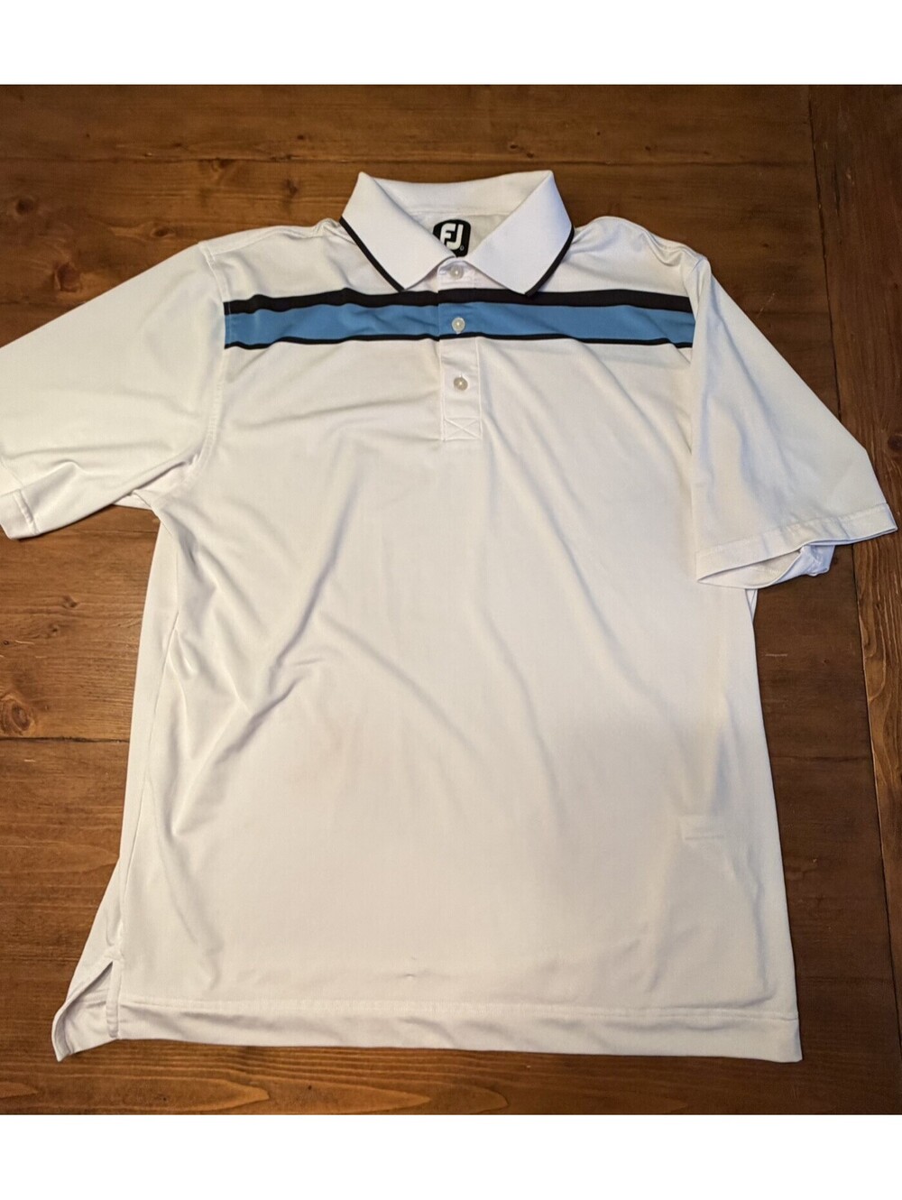 FootJoy FJ Men's Golf Polo Shirt Short Sleeve, White/Blue/Black Size Large